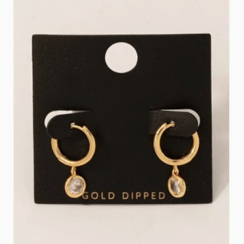 1 LEFT!! GOLD DIPPED RHINESTONE HUGGIE DROP EARRING